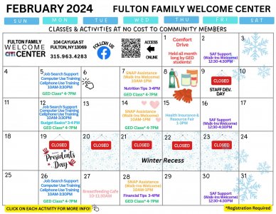 Fulton Family Welcome Center February Events