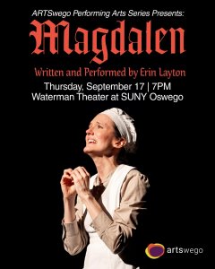 A digital flier for the performance "Magdalen" at SUNY Oswego on September 17th, 2026. 