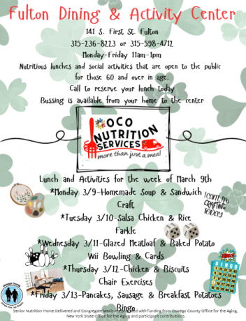 OCO Menu and Activities March 9-13