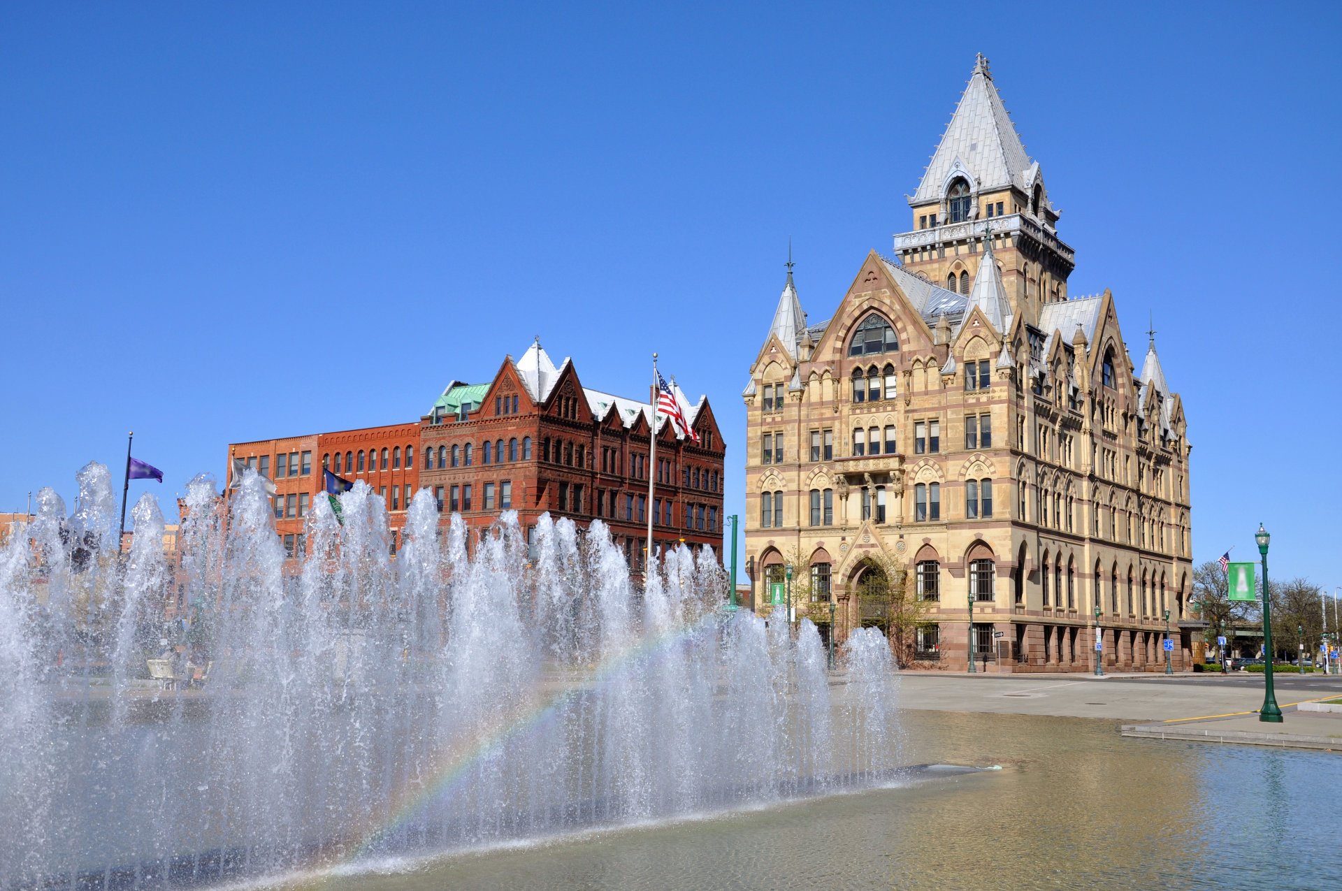 Syracuse's Clinton Square with Fountains